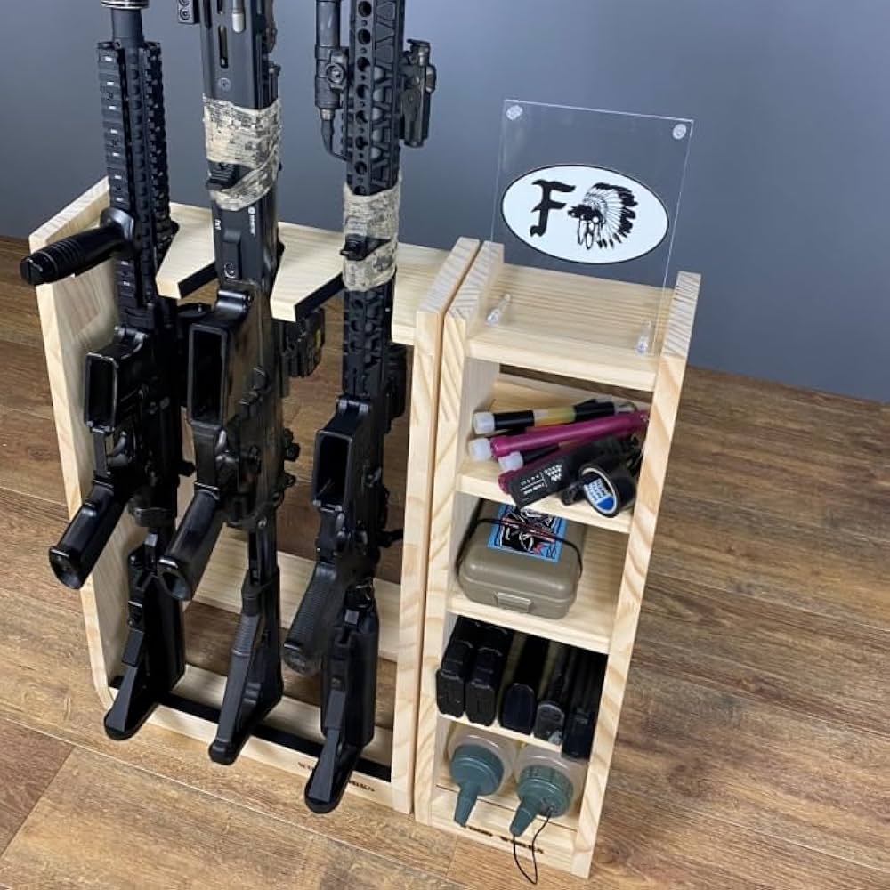 WOOD WORKS ライフル スタンド 3丁用 高級感な木目 中古 WOOD WORKS ライフル スタンド 3丁用 高級感な木目 中古